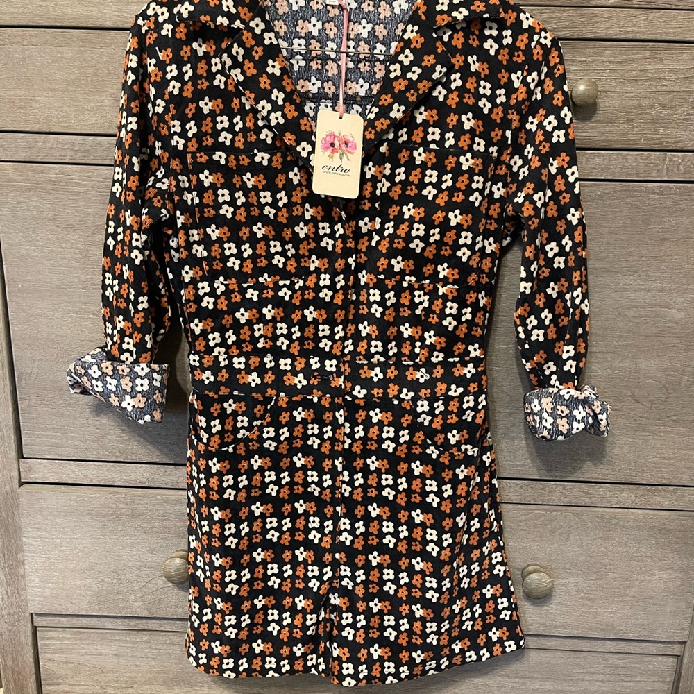 Entro Black and Orange Floral Romper
